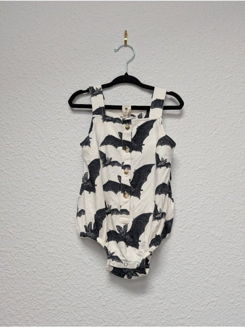 Kate Quinn Bamboo Black & White Bats Bubble 18-24 Baby Romper Spooky Halloween - Picture 3 of 4